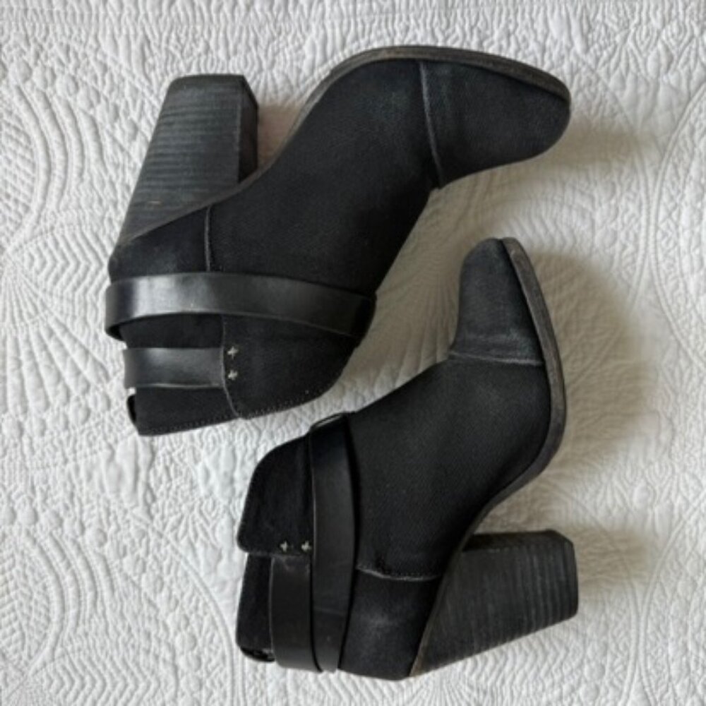 Rag Rag & Bone Harrow Black Canvas Leather Strap Ankle Booties Size 37 - Picture 4 of 12